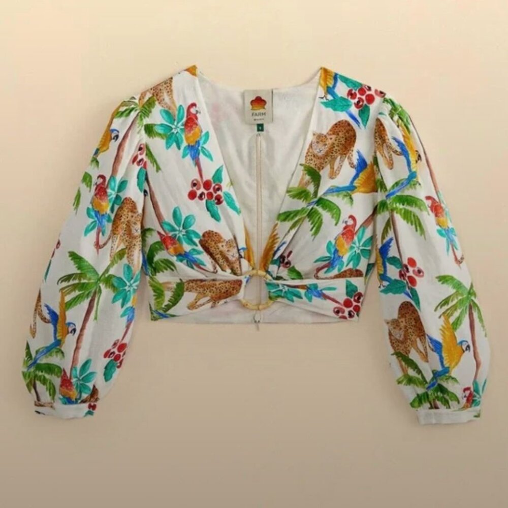 NWT FARM RIO Tropical Paradise Linen-blend Crop Top